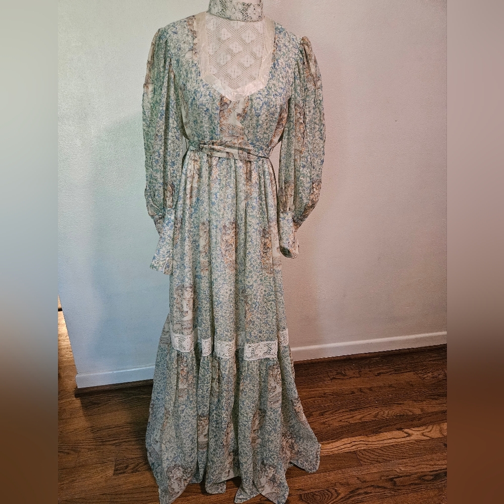 Vintage Floral/Gibson Girl Maxi Dress M?